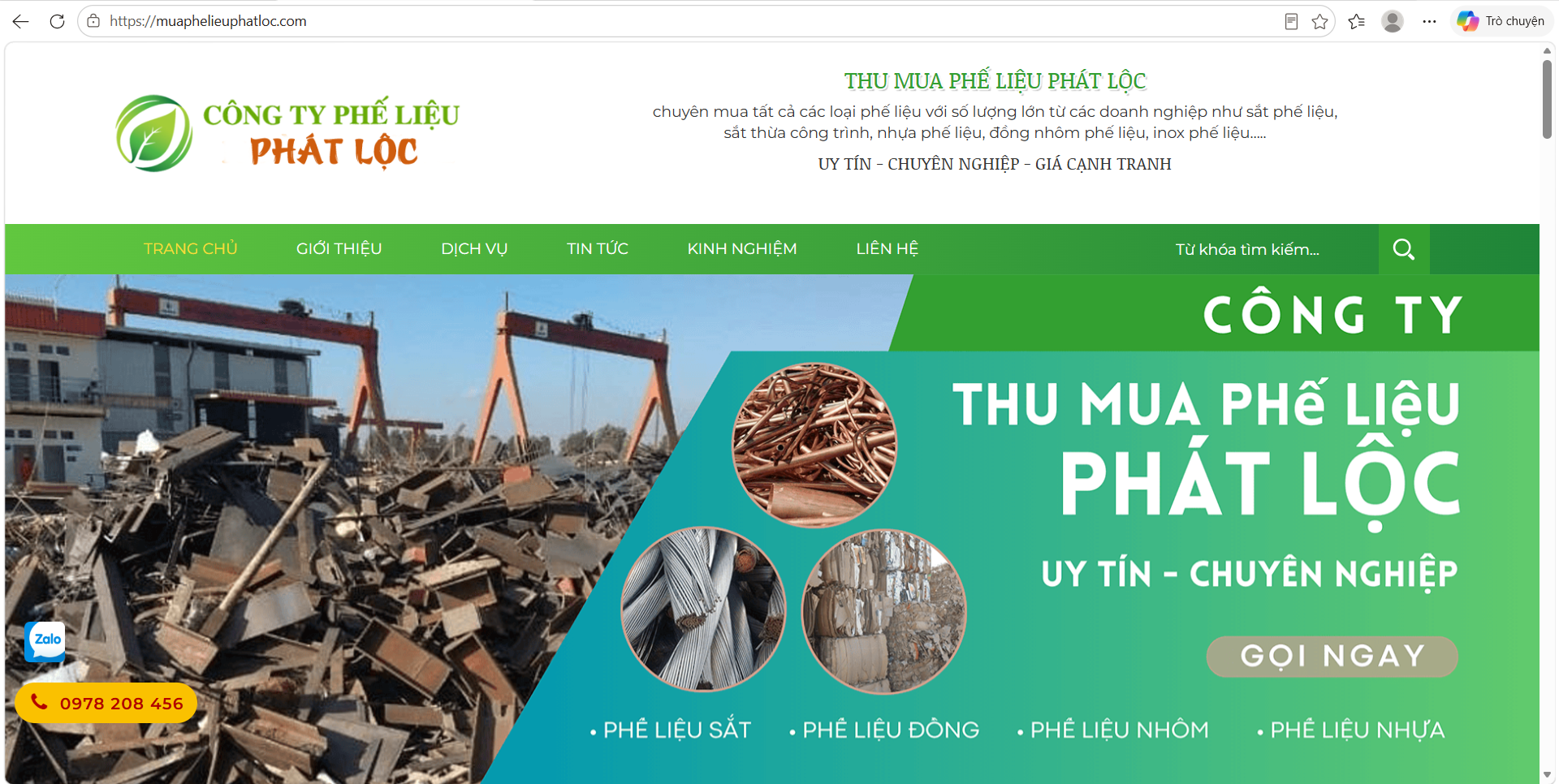 Website thu mua phế liệu hiển thị trên laptop