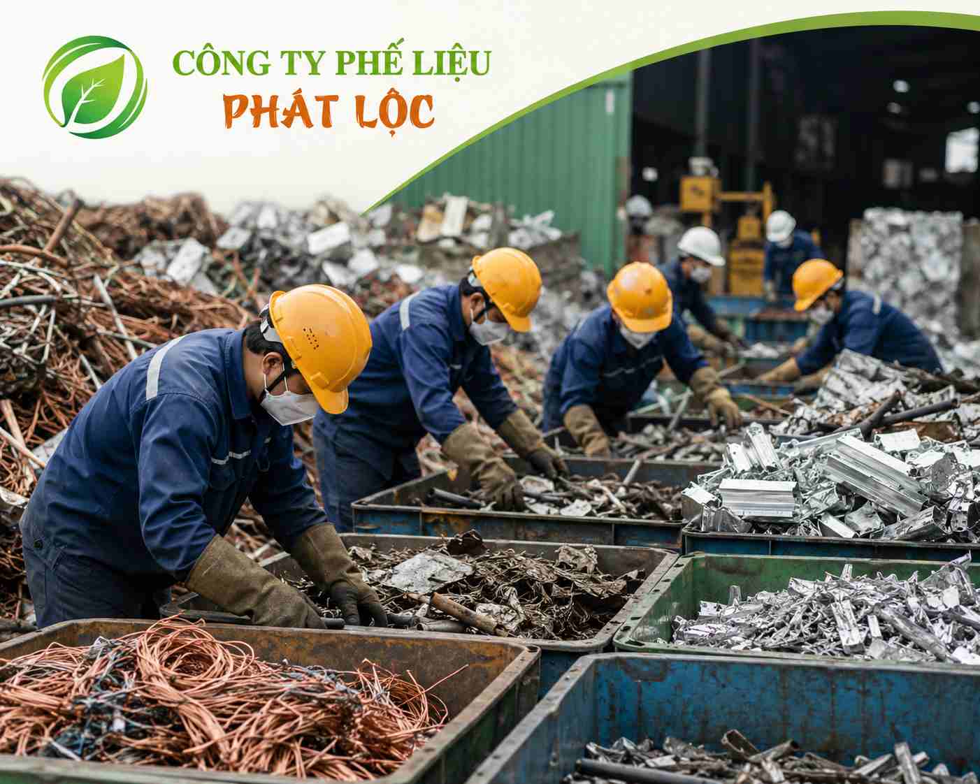 Công nhân đang phân loại phế liệu.