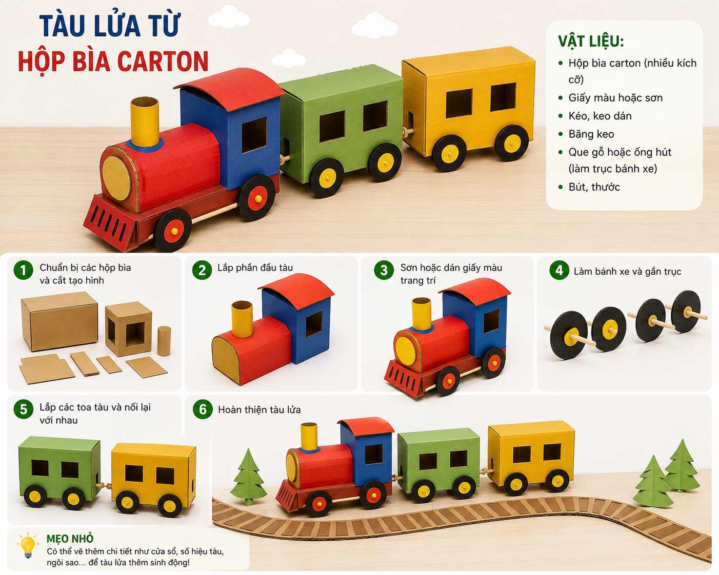 Làm tàu lửa từ hộp bìa carton
