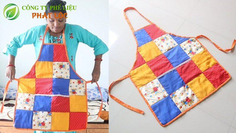 Cách gắn dây buộc và túi vào thân tạp dề