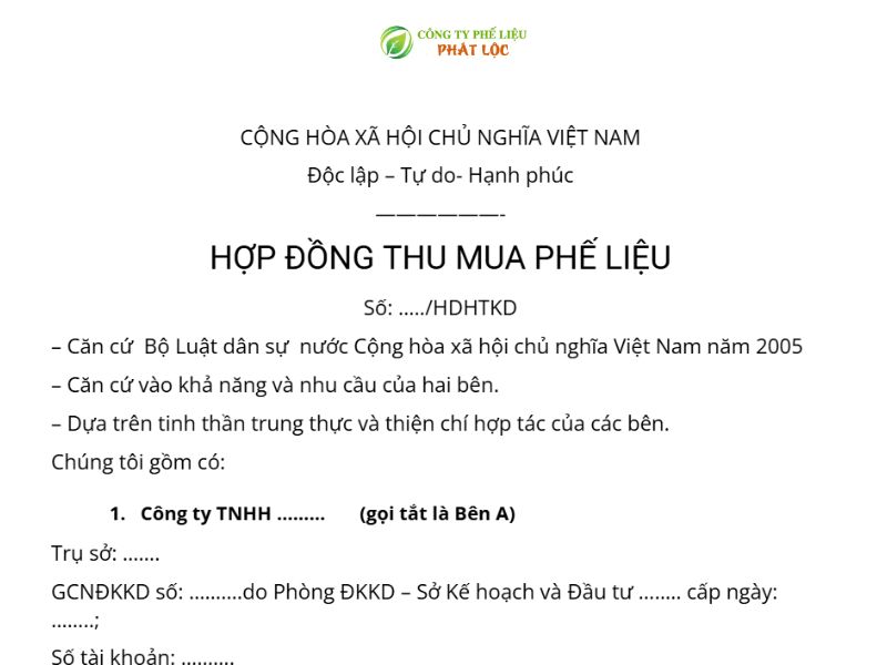 Hợp đồng mua bán phế liệu