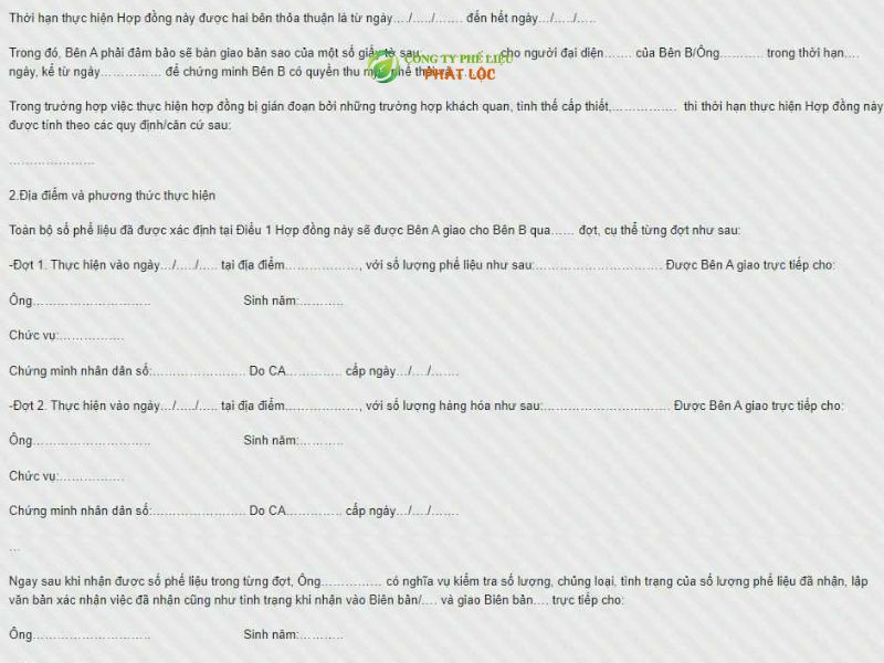 Tải mẫu hợp đồng mua bán phế liệu mới, chi tiết nhất