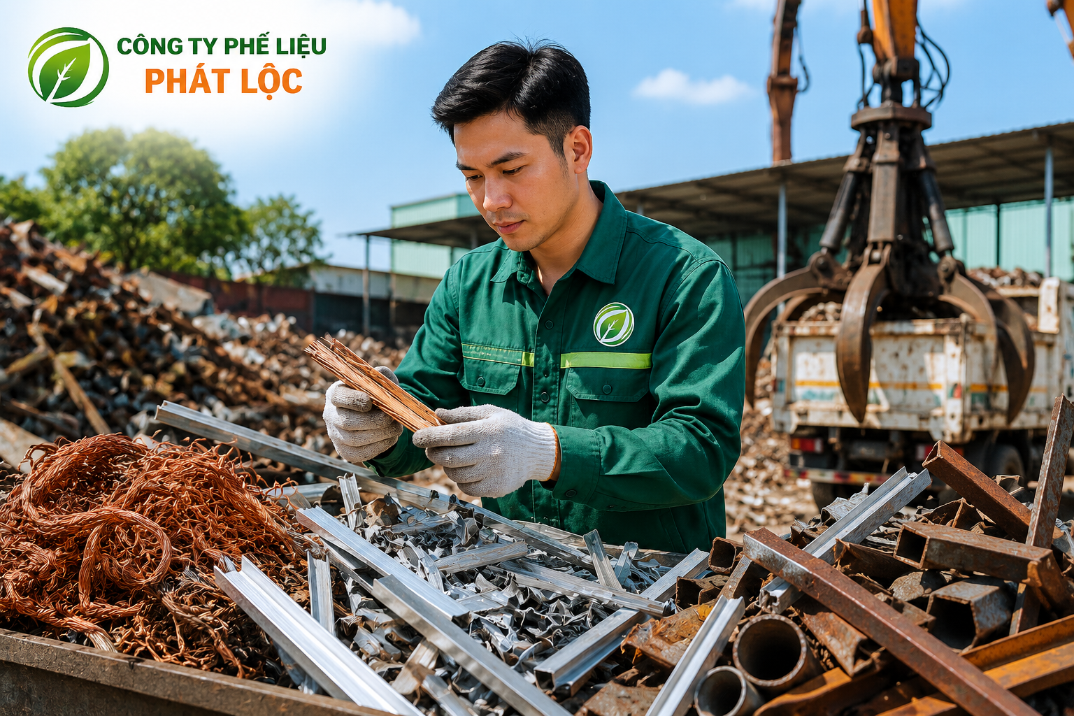 Nhân viên kiểm tra chất lượng phế liệu.
