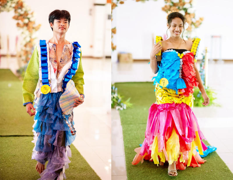 Váy dạ hội lộng lẫy từ túi nilon và áo mưa