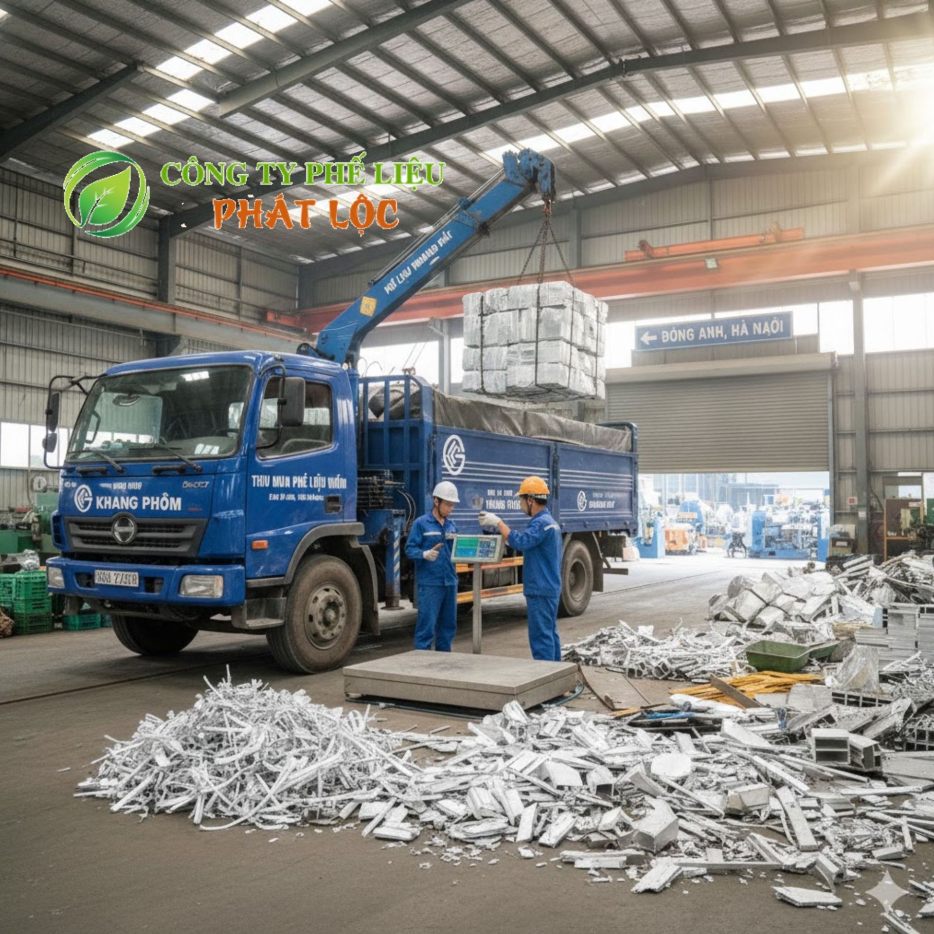 Xe tải thu mua phế liệu đang đến nhà khách hàng.